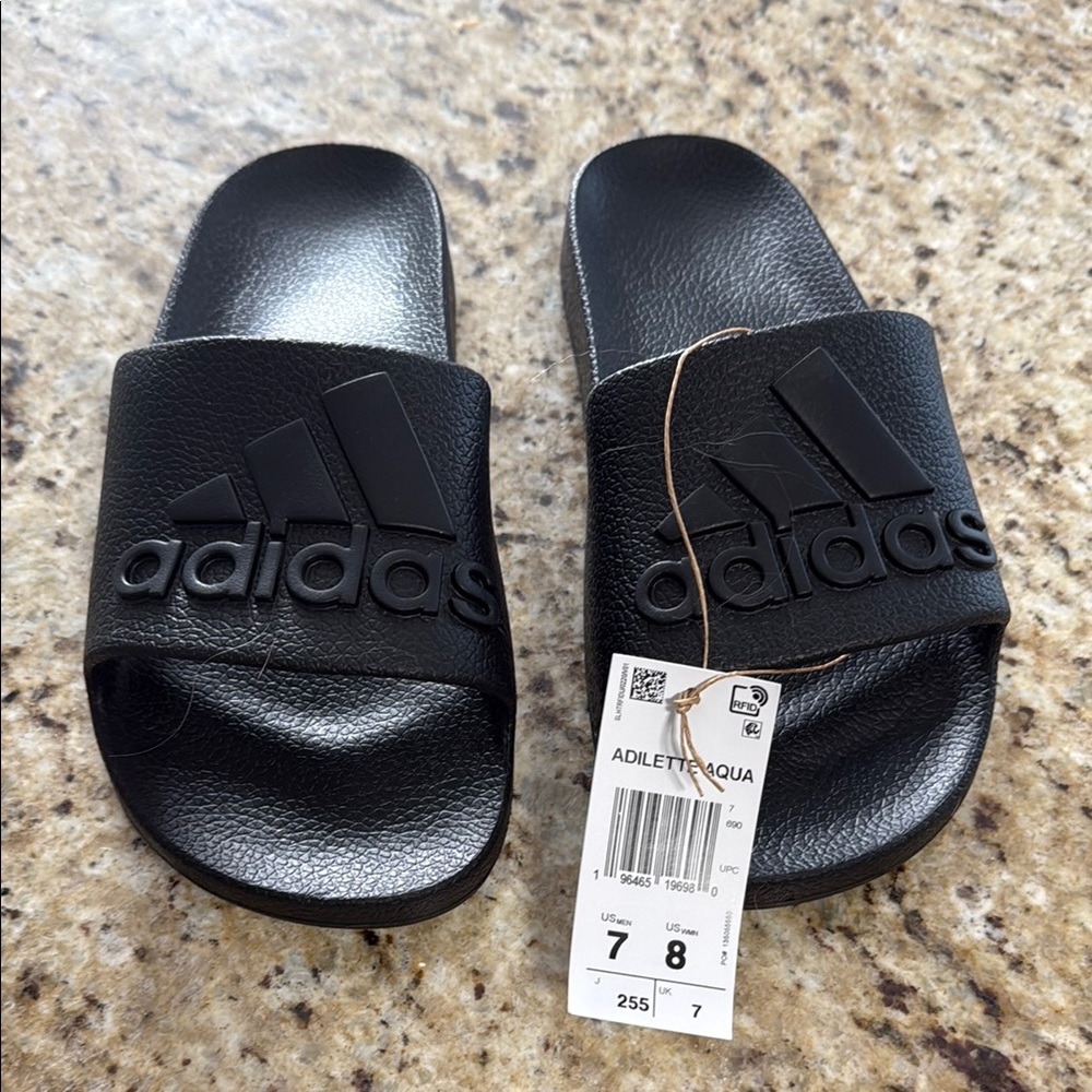 Adidas Black Adilette Aqua Slides BNIB sz 8